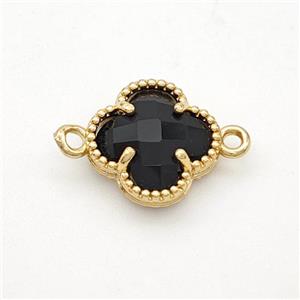 Black Crystal Glass Copper Clover Connector Gold Plated, approx 12mm