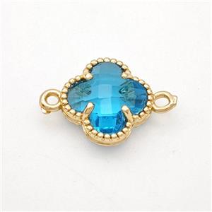 Aqua Crystal Glass Copper Clover Connector Gold Plated, approx 12mm