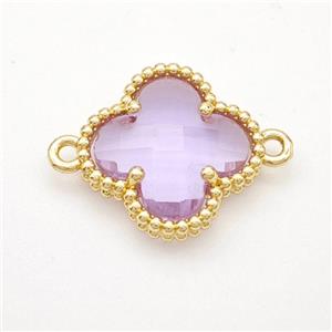 Lavender Crystal Glass Copper Clover Connector Gold Plated, approx 16mm