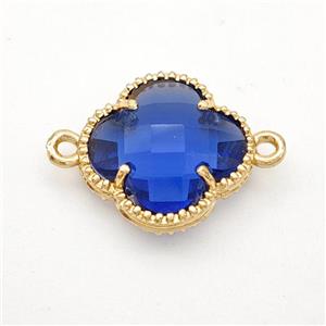 Blue Crystal Glass Copper Clover Connector Gold Plated, approx 16mm