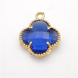 Blue Crystal Glass Copper Clover Pendant Gold Plated, approx 16mm