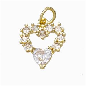 Copper Heart Pendant Pave Zirconia Gold Plated, approx 15mm
