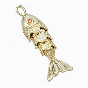 Copper Fish Pendant Pave Zirconia Gold Plated, approx 8-23mm