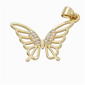 Copper Butterfly Pendant Micropave Zirconia Gold Plated, approx 15-24mm