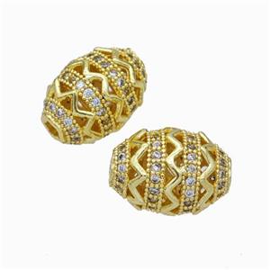 Copper Rice Beads Micropave Zirconia Large Hole Gold Plated, approx 10-14mm