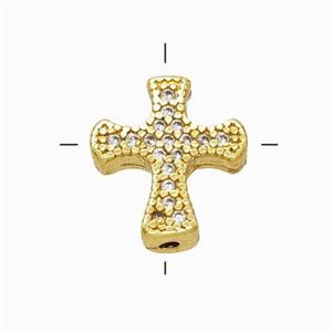 Copper Cross Beads Micropave Zirconia Gold Plated, approx 11-13mm