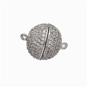 Copper Magnetic Clasp Micropave Zirconia Ball Platinum Plated, approx 10mm