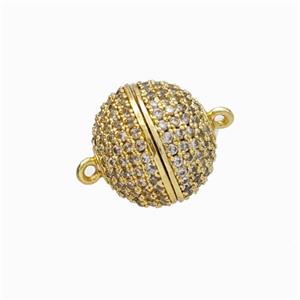 Copper Magnetic Clasp Micropave Zirconia Ball Gold Plated, approx 12mm