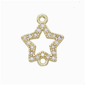 Copper Star Connector Pave Zirconia Gold Plated, approx 12.5mm