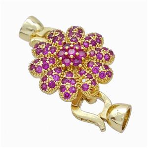 Copper Cordend Clasp Pave Zirconia Flower Gold Plated, approx 20mm, 7-12mm