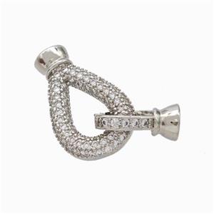 Copper Cordend Clasp Pave Zirconia Platinum Plated, approx 12-19mm, 7-12mm