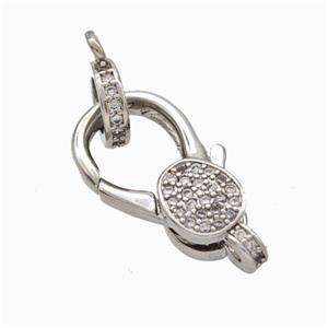 Copper Lobster Clasp Pave Zirconia Platinum Plated, approx 10-20mm, 8mm