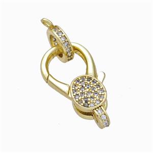 Copper Lobster Clasp Pave Zirconia Gold Plated, approx 10-20mm, 8mm