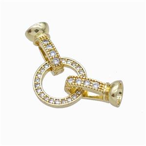 Copper Cordend Clasp Pave Zirconia Gold Plated, approx 13mm, 7-12mm