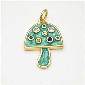 Copper Mushroom Pendant Pave Zirconia Green Painted Gold Plated, approx 16-20mm