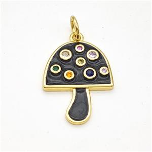 Copper Mushroom Pendant Pave Zirconia Black Painted Gold Plated, approx 16-20mm