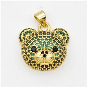 Copper Bear Pendant Micropave Zirconia Gold Plated, approx 16-18mm