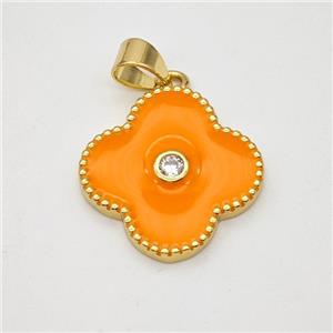 Copper Clover Pendant Orange Enamel Gold Plated, approx 18mm