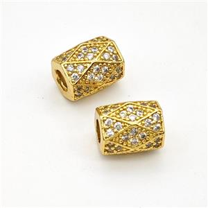 Copper Tube Beads Micropave Zirconia Large Hole Gold Plated, approx 8-11mm, 4mm hole