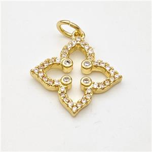 Copper Clover Pendant Micropave Zirconia Gold Plated, approx 16mm