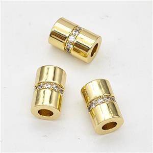 Copper Tube Beads Pave Zirconia Large Hole Gold Plated, approx 7-10mm, 3mm hole