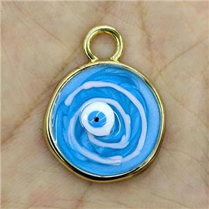 Copper Evil Eye Pendant Blue Painted Gold Plated, approx 22mm