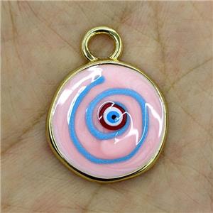 Copper Evil Eye Pendant Pink Painted Gold Plated, approx 22mm