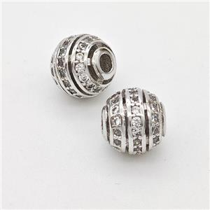 Copper Round Beads Micropave Zirconia Hollow Platinum Plated, approx 10mm