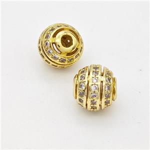 Copper Round Beads Micropave Zirconia Hollow Gold Plated, approx 10mm