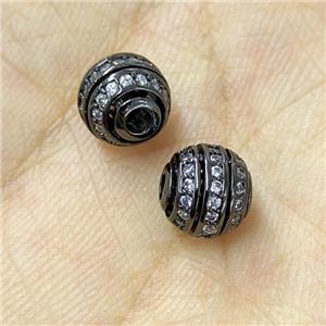 Copper Round Beads Micropave Zirconia Hollow Black Plated, approx 10mm