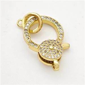 Copper Lobster Clasp Micropave Zirconia Gold Plated, approx 14-22mm