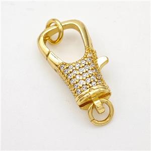 Copper Lobster Clasp Micropave Zirconia Gold Plated, approx 10-20mm