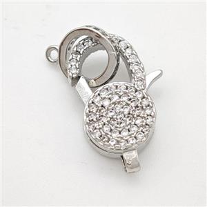 Copper Lobster Clasp Micropave Zirconia Platinum Plated, approx 10-20mm