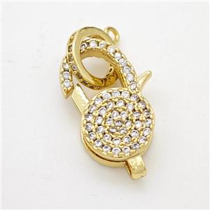 Copper Lobster Clasp Micropave Zirconia Gold Plated, approx 10-20mm