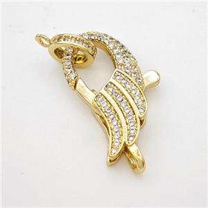 Copper Lobster Clasp Micropave Zirconia Angelwings Gold Plated, approx 11-25mm