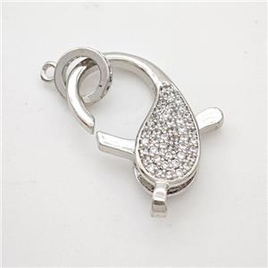 Copper Lobster Clasp Micropave Zirconia Dolphin Platinum Plated, approx 13-25mm