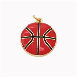 Basketball Charms Copper Pendant Red Enamel Sports Gold Plated, approx 16mm