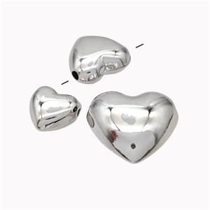 Copper Heart Beads Platinum Plated, approx 20mm, 3mm hole