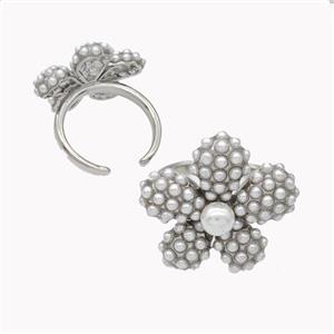 Copper Flower Ring Micropave Pearlized Resin Platinum Plated, approx 25mm, 18mm dia