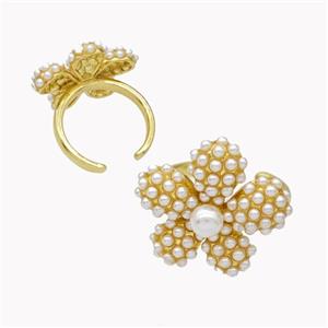 Copper Flower Ring Micropave Pearlized Resin Gold Plated, approx 25mm, 18mm dia