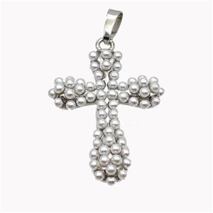 Copper Cross Pendant Micropave Pearlized Resin Platinum Plated, approx 25-35mm