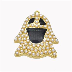 Halloween Ghost Charms Copper Pendant Pave Pearlized Resin Black Enamel Gold Plated, approx 24-26mm