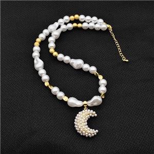 Pearlized ABS Resin Moon Necklace, approx 20-25mm, 6-14mm