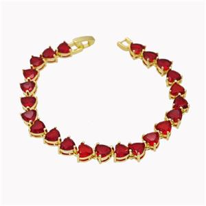 Copper Bracelet Pave Red Crystal Glass Gold Plated, approx 7mm