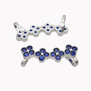 Copper Clover Brooch Micropave Blue Zirconia Platinum Plated, approx 8-30mm