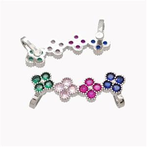 Copper Clover Brooch Micropave Multicolor Zirconia Platinum Plated, approx 8-30mm