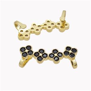 Copper Clover Brooch Micropave Black Zirconia Gold Plated, approx 8-30mm