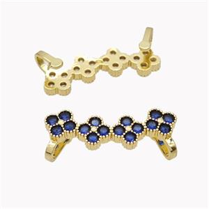 Copper Clover Brooch Micropave Blue Zirconia Gold Plated, approx 8-30mm