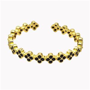 Copper Clover Bangle Pave Black Zirconia Gold Plated, approx 8mm, 55-60mm dia