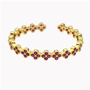 Copper Clover Bangle Pave Fuchsia Zirconia Gold Plated, approx 8mm, 55-60mm dia